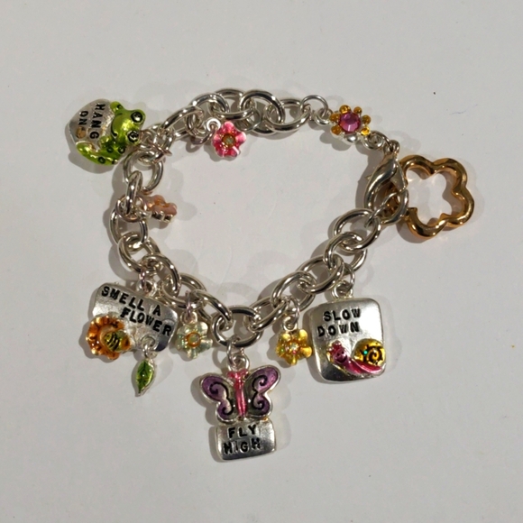 Whimsical Silver-Tone Charm Bracelet – Colorful Inspirational Pendants, Jewelry - Picture 10 of 11